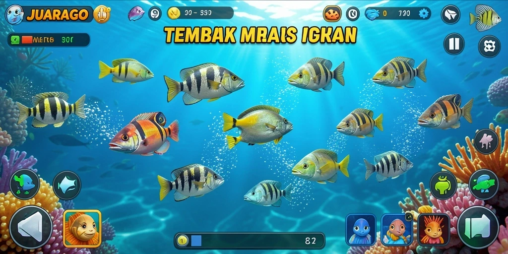Screenshot gameplay JUARAGO yang menunjukkan keseruan menembak ikan.