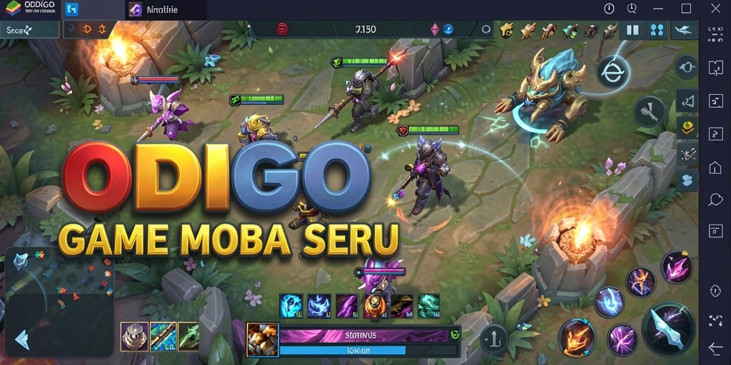 Tangkapan layar gameplay ODDIGO yang menampilkan aksi MOBA yang intens.