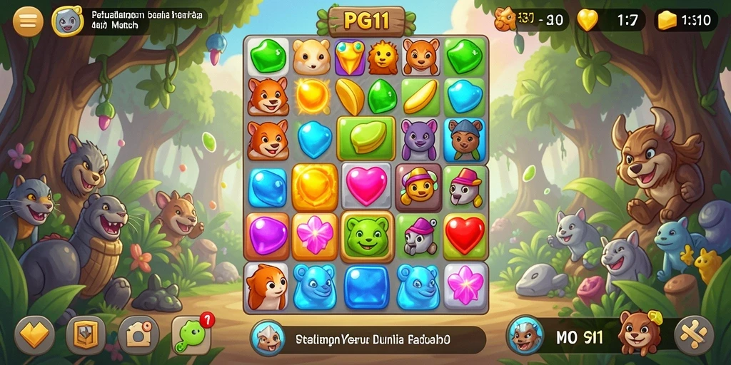 Screenshot utama PG11 menunjukkan gameplay Match-3 yang seru dan menantang.