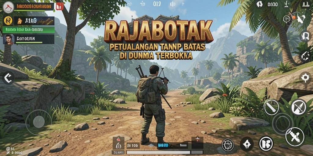 Tampilan gameplay RAJABOTAK dengan petualangan di dunia terbuka.